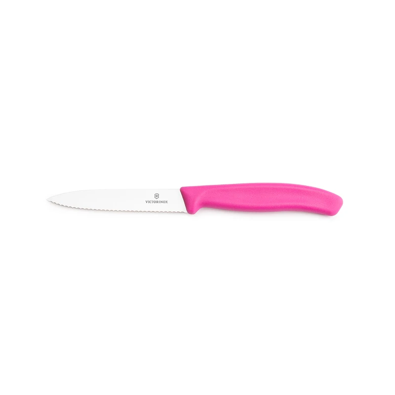 Nóż do warzyw i owoców Victorinox 6.7736.L5  - 10 cm prosty z ząbkami różowy 