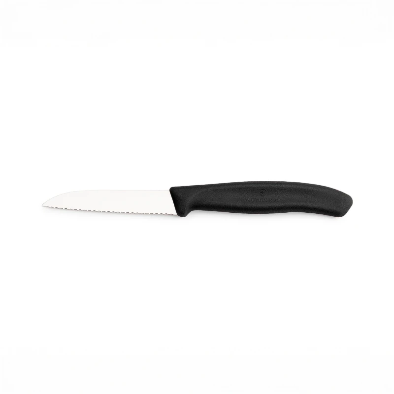 Nóż do warzyw i owoców Victorinox 6.7433  - 8 cm prosty z ząbkami czarny