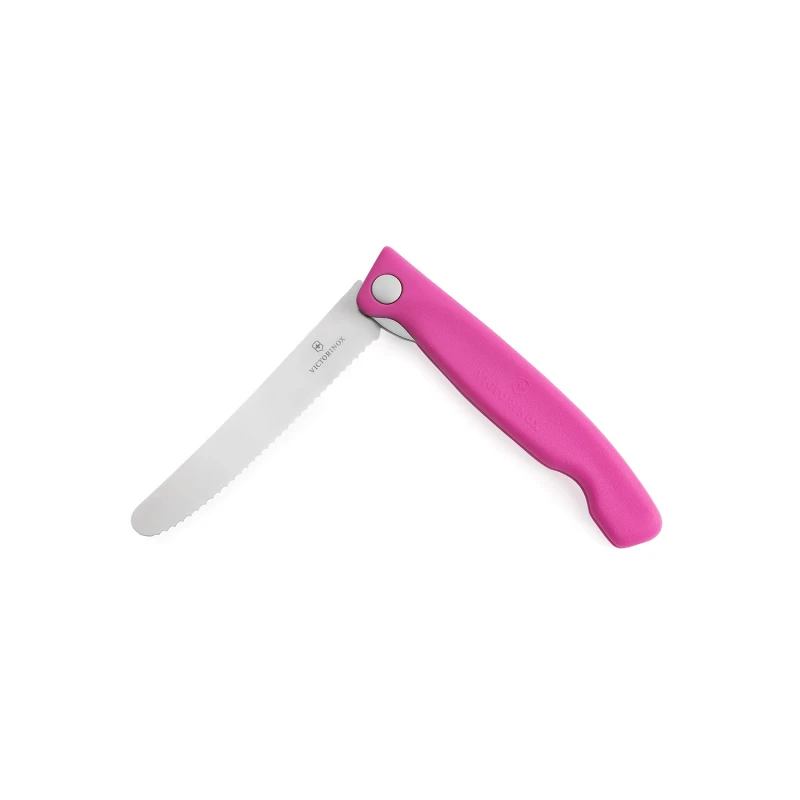 Nóż do warzyw składany Victorinox 6.7836.F5B - 11 cm z ząbkami różowy